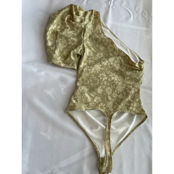 Free People Something Bout You Floral Print Bodysuit In Pale Yellow Tan Size XS - Picture 14 of 14